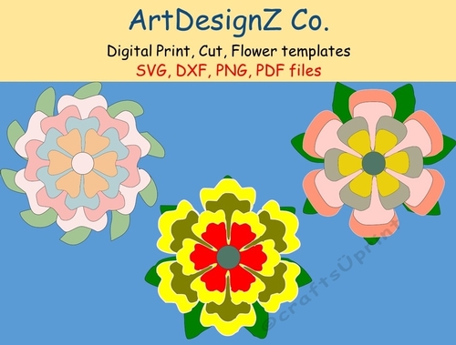 Set of three paper flower templates. Felting model. making, Paper quilling, Party & gifting, cricut, petals, silhouette, forever, 3d, design, border, petal, cut file