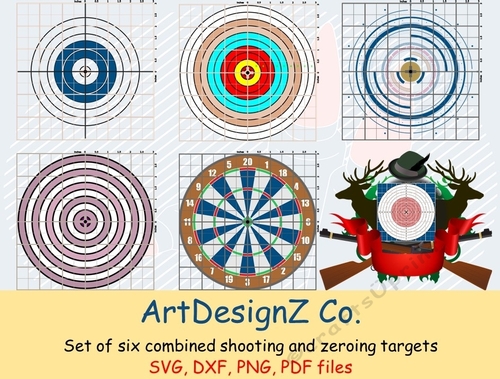 Set of six combined shooting and zeroing target. Appropriate for optics and open (iron) sights. Half of an inch tick marks. Target Practice. Male, birthday, Snezana, boy, dad, grandfather, father, travel, train, bag, vintage, air gun, pcp