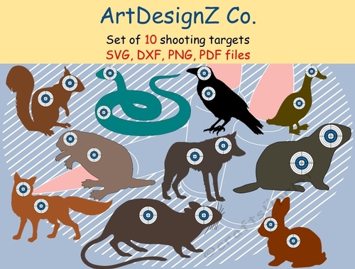 Set of ten shooting targets with animals. Appropriate for optics and open (iron) sights. Target Practice. Air pistol. Male, birthday, targeting, boy, dad, grandfather, father, military, army, plane, vintage