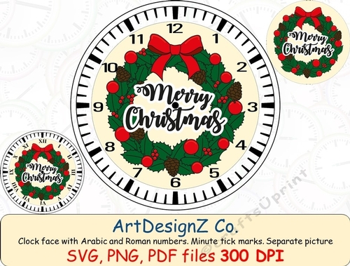 Beautiful Christmas scene clock face with Arabic and Roman numbers. Minute tick marks. Separate picture included. Basket design, clock face birthday, Christmas, scene, bells mother day, lavender, Snezana vintage, summer, spring, purple, roses