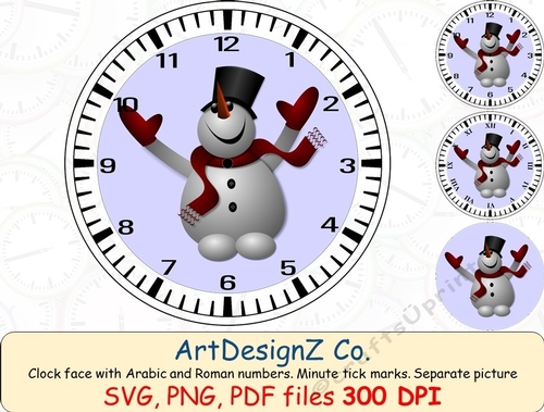 Beautiful Christmas scene clock face with Arabic and Roman numbers. Minute tick marks. Separate picture included. Clock face, girl, male, Christmas, scene, birthday, boy, Snezana, dad, grandfather, father, Design, travel, train, bag, vintage