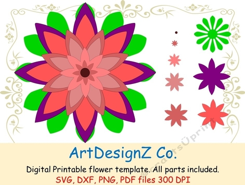 Paper flower template. Different file formats. Appropriate for printing and cutting.