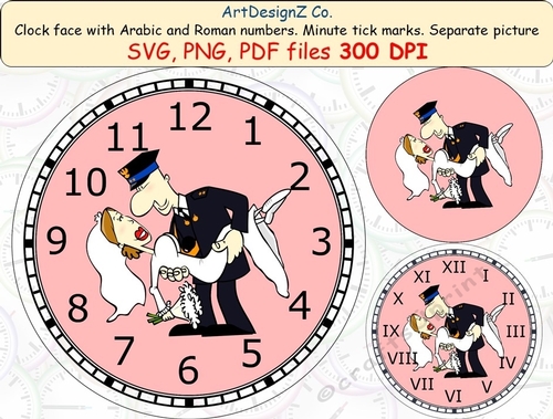 Fireman wedding clock face with Arabic and Roman numbers. Minute tick marks. Separate picture included. 