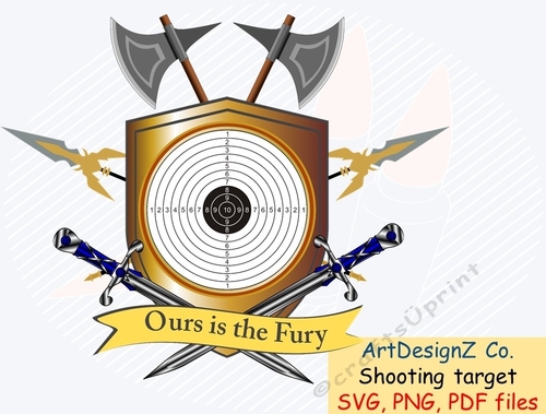 Shield shooting target. Appropriate for optics and open (iron) sights. Target Practice. Air pistol. knight, armour, swords, dragons, king, crown, birthday