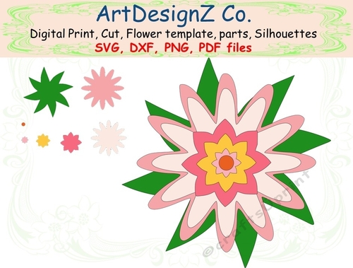 Paper and felt flower template and silhouettes. Appropriate for card fronts. Floral, flower, hydrangea, decoupage, card kit