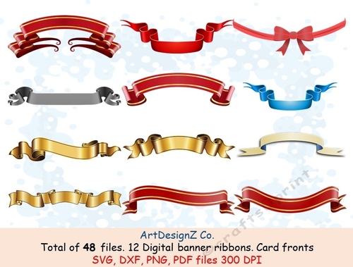Set of digital banner ribbons. Appropriate for card fronts. Toppers, birthday, anniversay, wedding, flowers, tags, roses