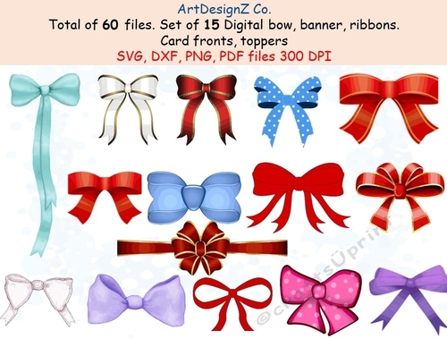 Set of digital banner, bow, ribbons, templates. Appropriate for card fronts. Toppers, birthday, anniversary, female, male, adult, Christmas, children