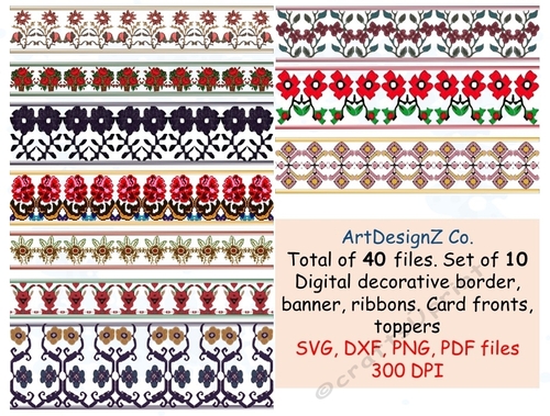 Set of digital decorative border, banner, ribbons, templates. Appropriate for card fronts. Toppers, birthday, anniversary, girl, flower, female, male, adult, Christmas, children
