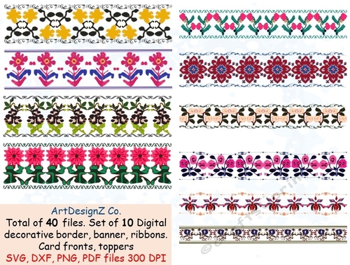 Set of digital decorative border, banner, ribbons, templates. Appropriate for card fronts. Toppers, birthday, bowwrap, ribbonwrap, corner, cornerwrap, cornerbow
