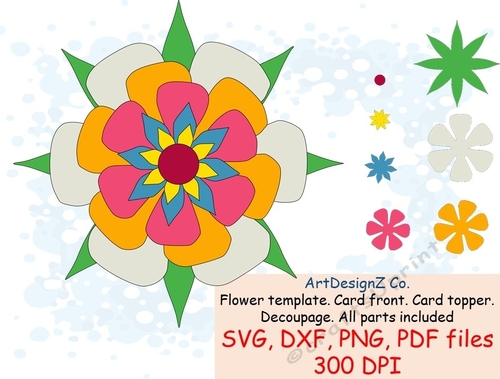 Paper and felt flower template and silhouettes. Appropriate for card fronts. Friendship, valentine, rose, new baby, new home, birthday female, baby girl, decoupage