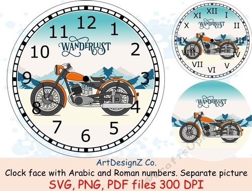 Motorcycle clock face with Arabic and Roman numbers. Minute tick marks. Separate picture included. Motorcycle, moto, bikelife, motorbike, bike, biker, motorcycles, ride, motor, motolife 