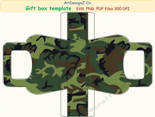 Camouflage gift box template. Svg, clipart, basket, birthday, fathers day, wedding, mothers day, Halloween, Easter