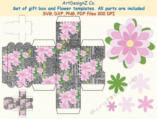 Set of gift box and flower templates. Vector and raster files. Birthday, father day, wedding, mother day, Halloween, Easter, Christmas