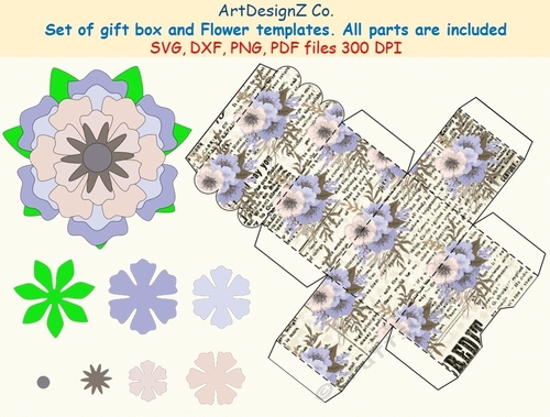 Set of gift box and flower templates. Vector and raster files. Birthday, father day, wedding, mother day, Halloween, Easter, Christmas