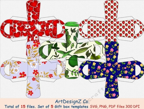 Set of five gift box templates. Total of 15 files. Svg basket, birthday, father day, mother day, Christmas, Halloween, Easter