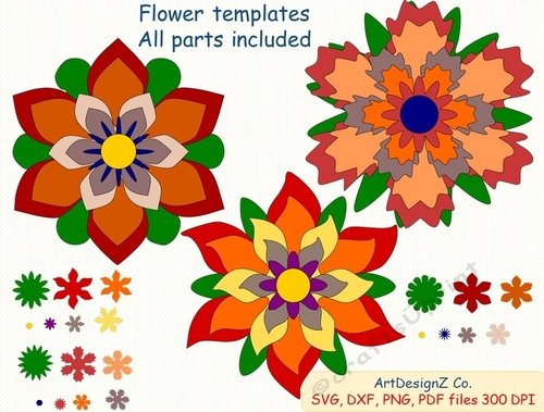 Three beautiful flower templates with all parts included