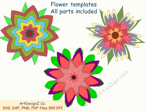 Three beautiful flower templates with all parts included