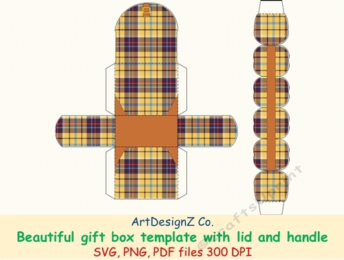 Beautiful gift box template with lid and handle. 
