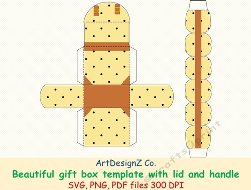 Beautiful gift box template with lid and handle. 