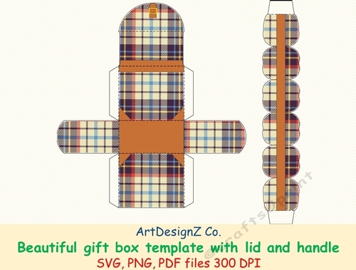 Beautiful gift box template with lid and handle. 