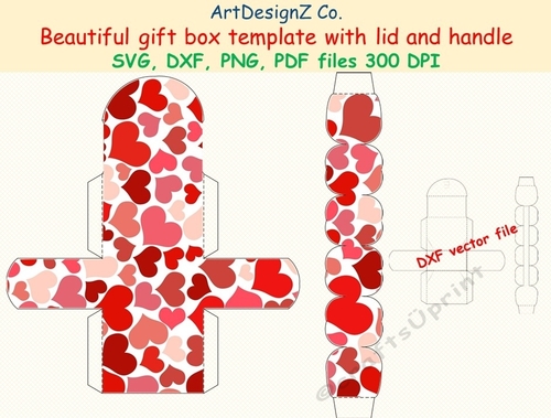 Beautiful gift box template with lid and handle. 