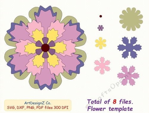 A total of 8 files. Flower silhouette. Parts, felt, cut, felting, model, making, design, template