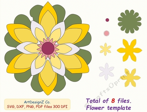 A total of 8 files. Flower silhouette. Parts, felt, cut, felting, model, making, design, template