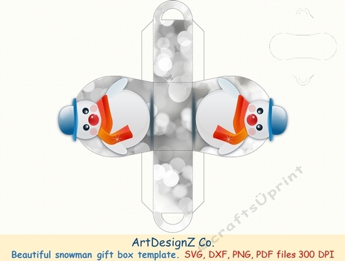 Beautiful snowman gift box template. 