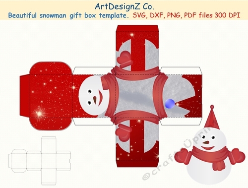 Beautiful snowman gift box template. 