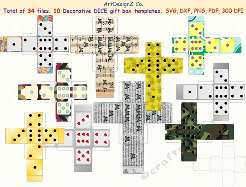 Total of 34 files. 10 Beautiful dice decorative gift box templates. 