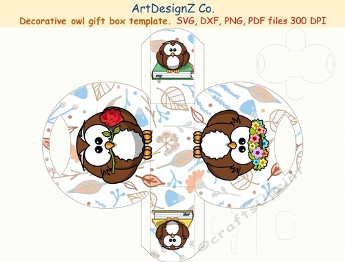 Beautiful gift box template with owls. 
