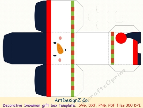 Beautiful snowman gift box template. 