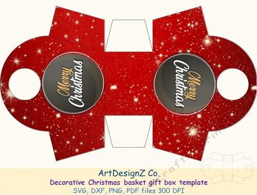 Beautiful Christmas basket decorative gift box template. 