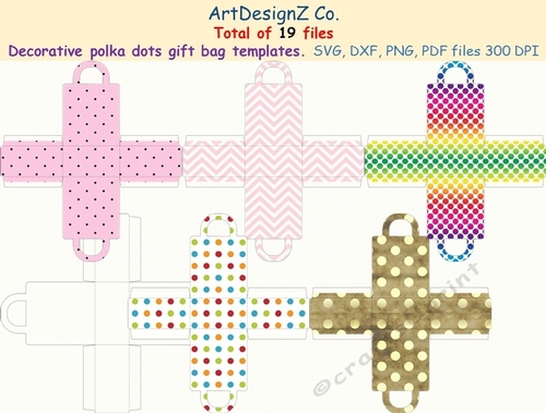 Total of 19 files. Basic Paper Gift Bag templates with Polka Dots . Party favor box, 3d svg, cricut. 