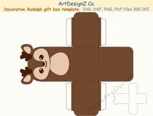 Beautiful Christmas Rudolph decorative gift box template. Vector and raster files. Reindeer, Rudolf, Basket, birthday, back to school, wedding, mother day, Halloween, Easter, Christmas, valentine
