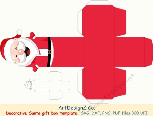 Beautiful Christmas Santa decorative gift box template. Vector and raster files. Reindeer, Rudolf, Basket, birthday, back to school, wedding, mother day, Halloween, Easter, Christmas, valentine