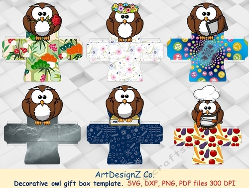 Total of 22 files. Beautiful gift box templates with owls. 