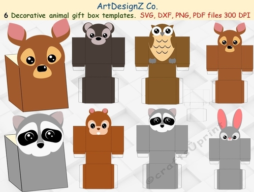 Total of 28 files. Beautiful gift box templates with animals. Basket 