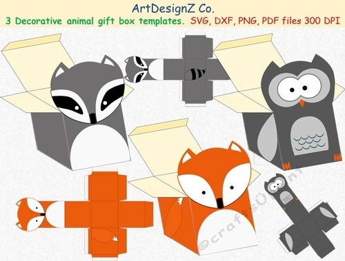 Total of 22 files. Beautiful gift box templates with animals. Basket 