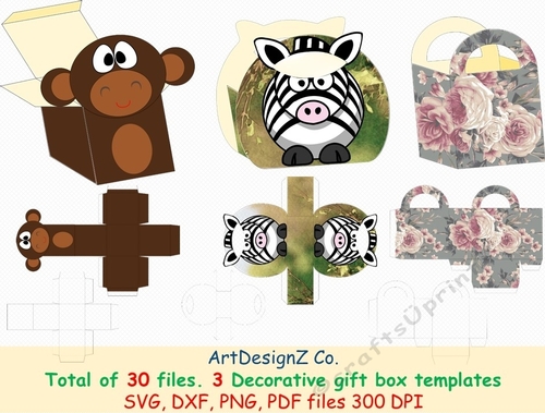 Total of 30 files. Beautiful various gift box templates. Basket Vector and raster files. Basket, animal box, flower box, birthday, back to school, wedding, mother day, Halloween, Easter, Christmas, valentine