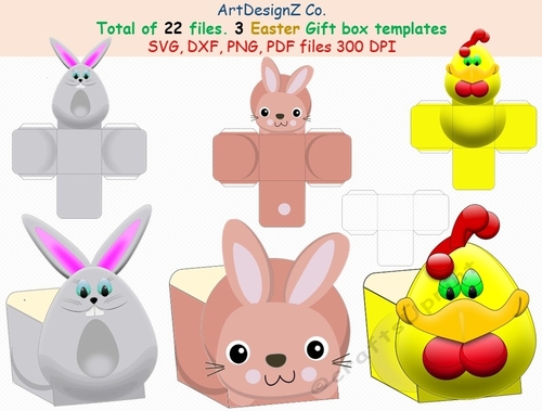 Total of 22 files. Three Easter Gift box templates, simple box, rabbit box, egg box, duck box, Cricut, Silhouette, Svg, clipart, basket, birthday, fathers day, wedding, mothers day, Halloween, Easter, Christmas