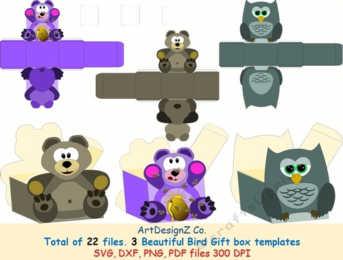 Total of 22 files. Three Beautiful Bird Gift box templates. Teddy box, owl box, bear box, Cricut, Silhouette, Svg, clipart, basket, birthday, fathers day, wedding, mothers day, Halloween, Easter, Christmas