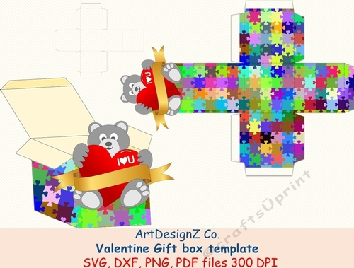 Beautiful Valentine gift box template with lid. 