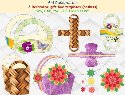 Total of 44 files. Beautiful gift box templates.  SVG, basket, 3D Box, Bundle, flower, abstract, Box treat
