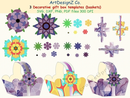 Total of 46 files. Beautiful gift box templates.  SVG, basket, 3D Box, Bundle, flower, abstract, Box treat
