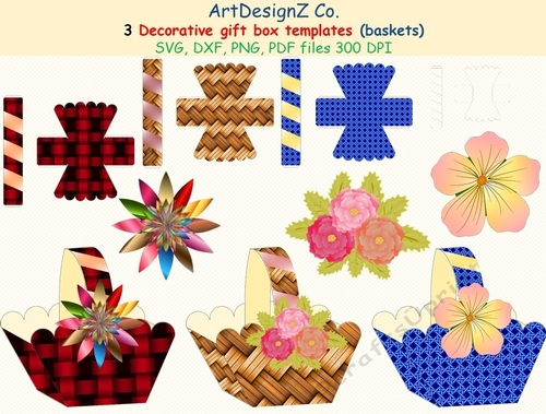 Total of 31 files. Beautiful flower decorative gift box templates.  Basket, SVG, lace, 3D Box, Bundle, flower, abstract, Box treat