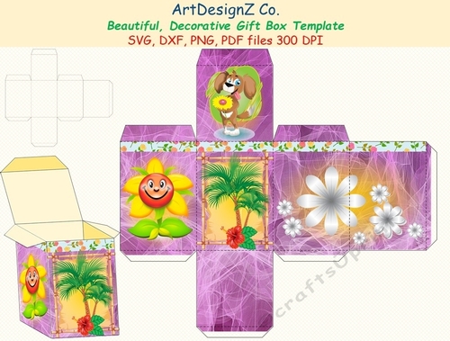 Beautiful decorative gift box template. Vector and raster files. Basket, day, birthday, back to school, wedding, mother day, Halloween, Easter, Christmas, Valentine