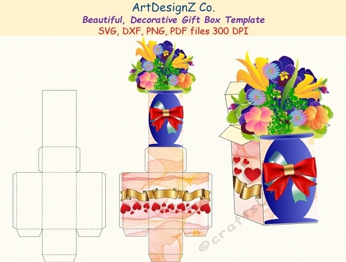 Beautiful decorative gift box template. Vector and raster files. Basket, day, birthday, back to school, wedding, mother day, Halloween, Easter, Christmas, Valentine