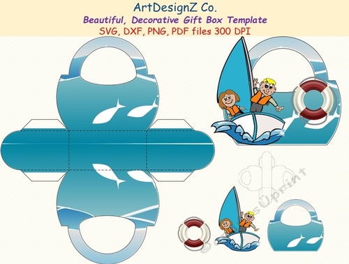 Beautiful, decorative, gift box template. Vector and raster files. Basket, vase, day, birthday, back to school, wedding, mother day, Halloween, Easter, Christmas, Valentine