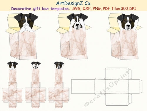 Three wise animals (Dogs). Beautiful decorative gift box templates. 